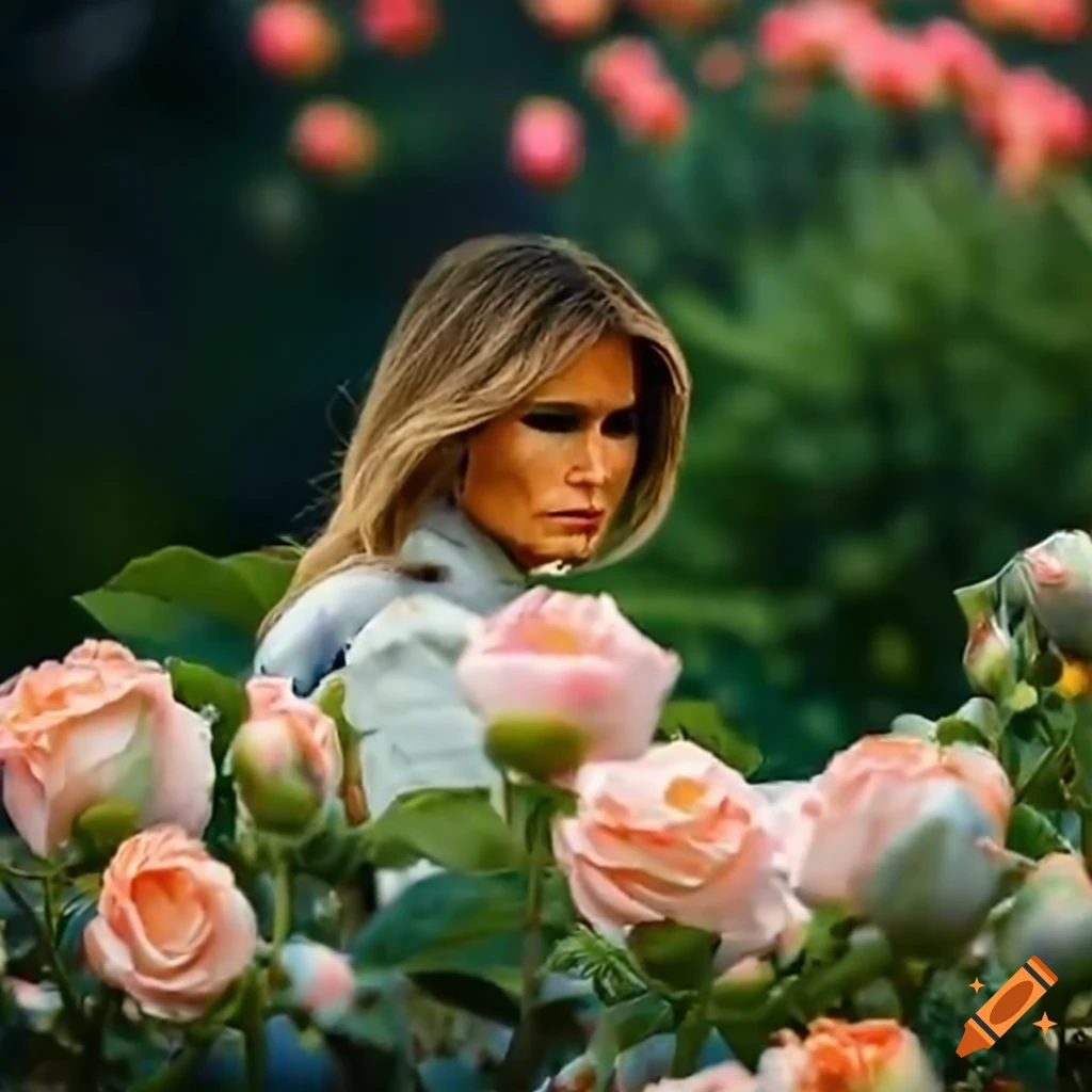 Melania destroying flowers in white house rose garden on Craiyon