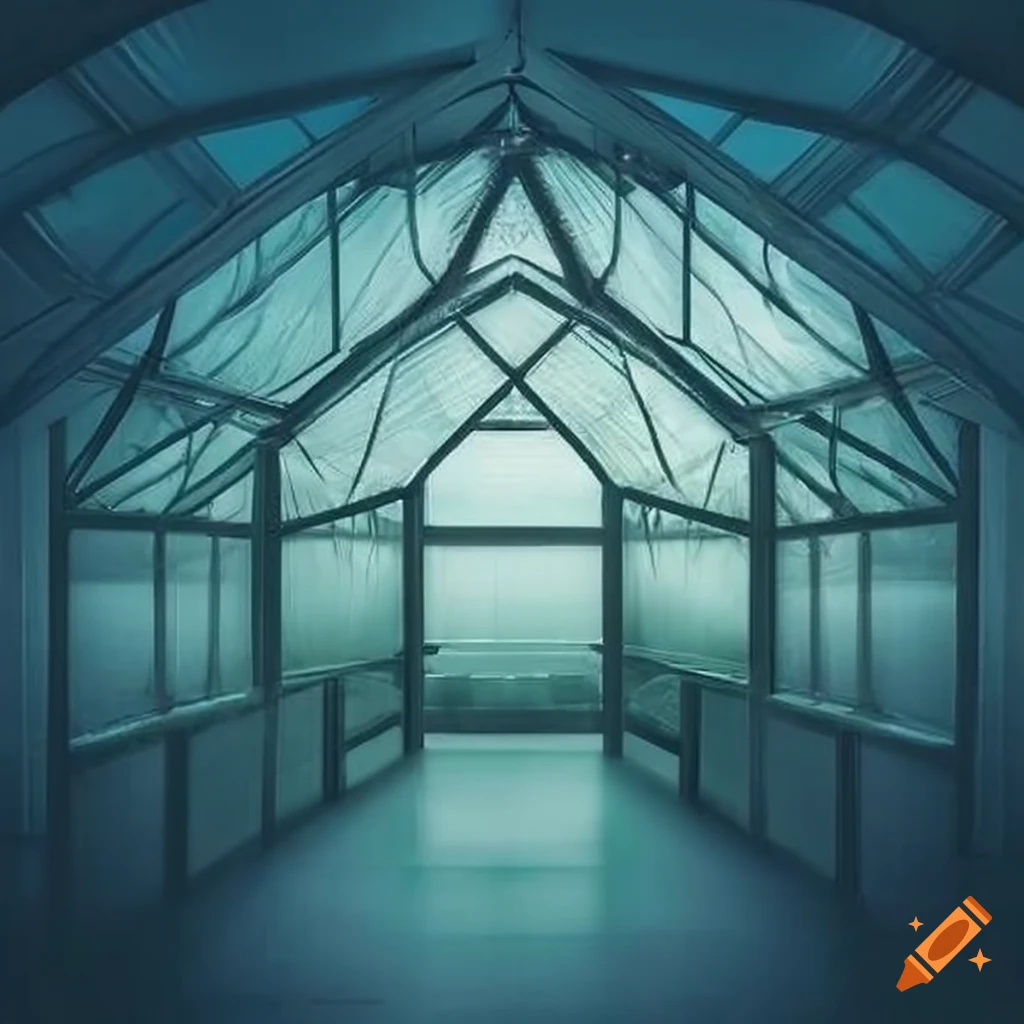 greenhouse in a misty haze