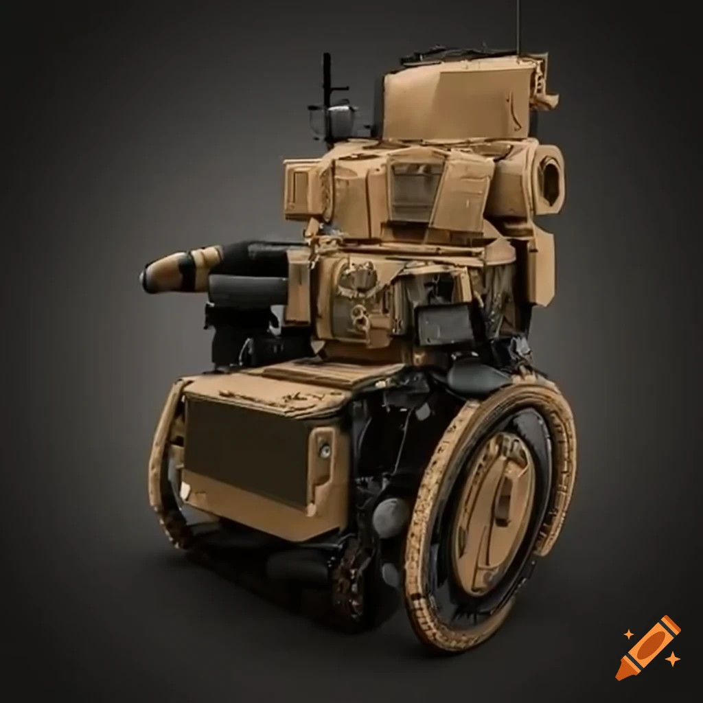 Unique artwork of a wheelchair transformed into an m1 abrams tank