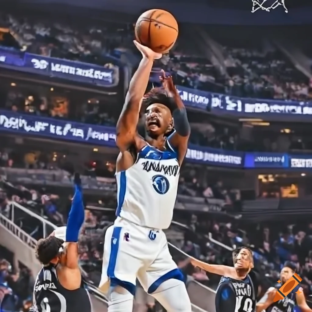 Naz reid of the timberwolves playing basketball on Craiyon