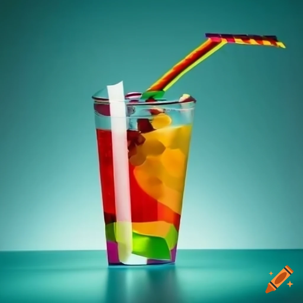 Colorful drink with paper strip decoration on Craiyon