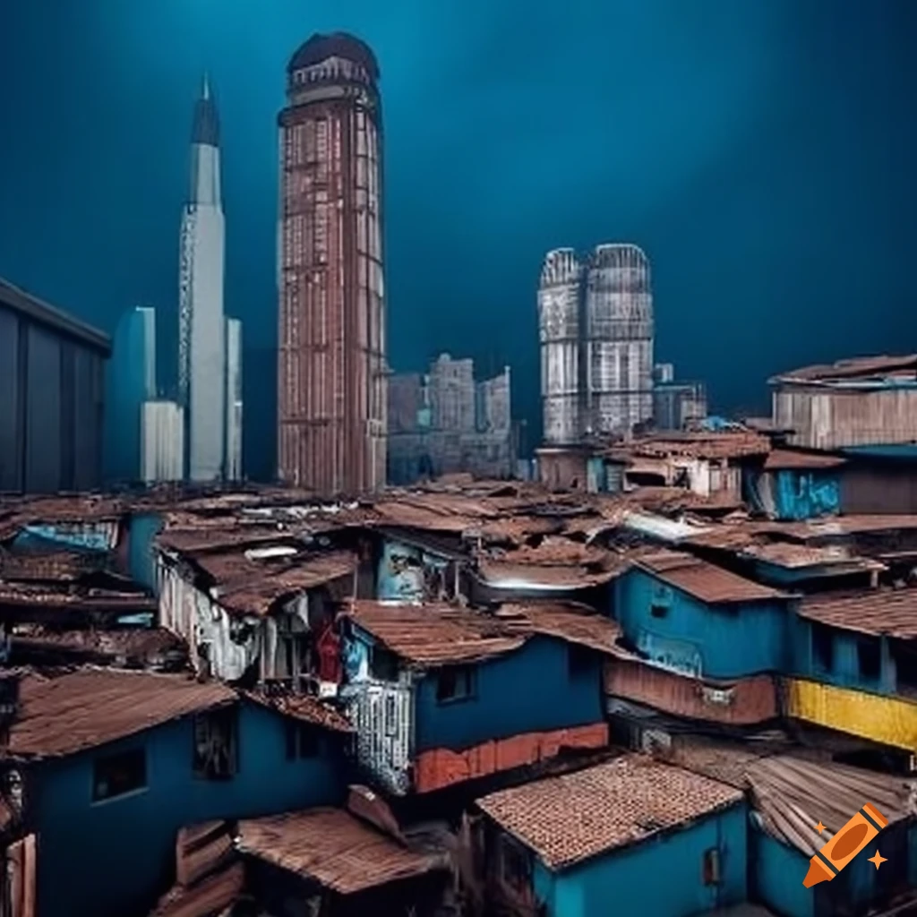 image depicting stark contrast between skyscrapers and slums