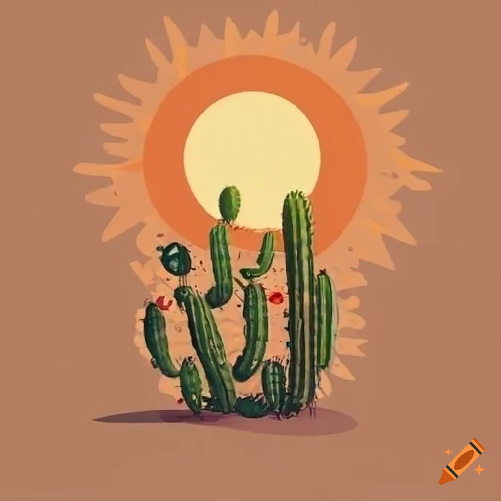 sunset in the desert with two people and a cactus