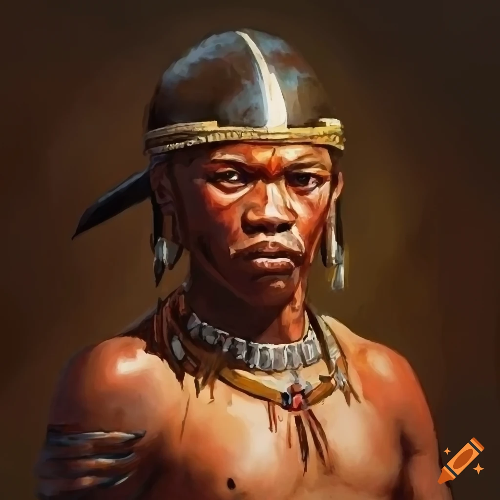 Bushman warrior in bronze age inspired armor on Craiyon