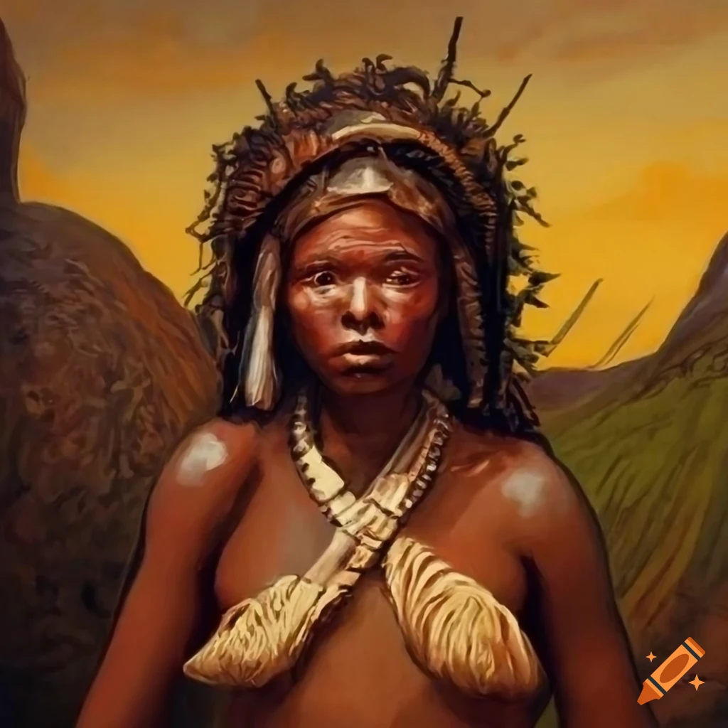 impressive costume inspired by Khoisan art