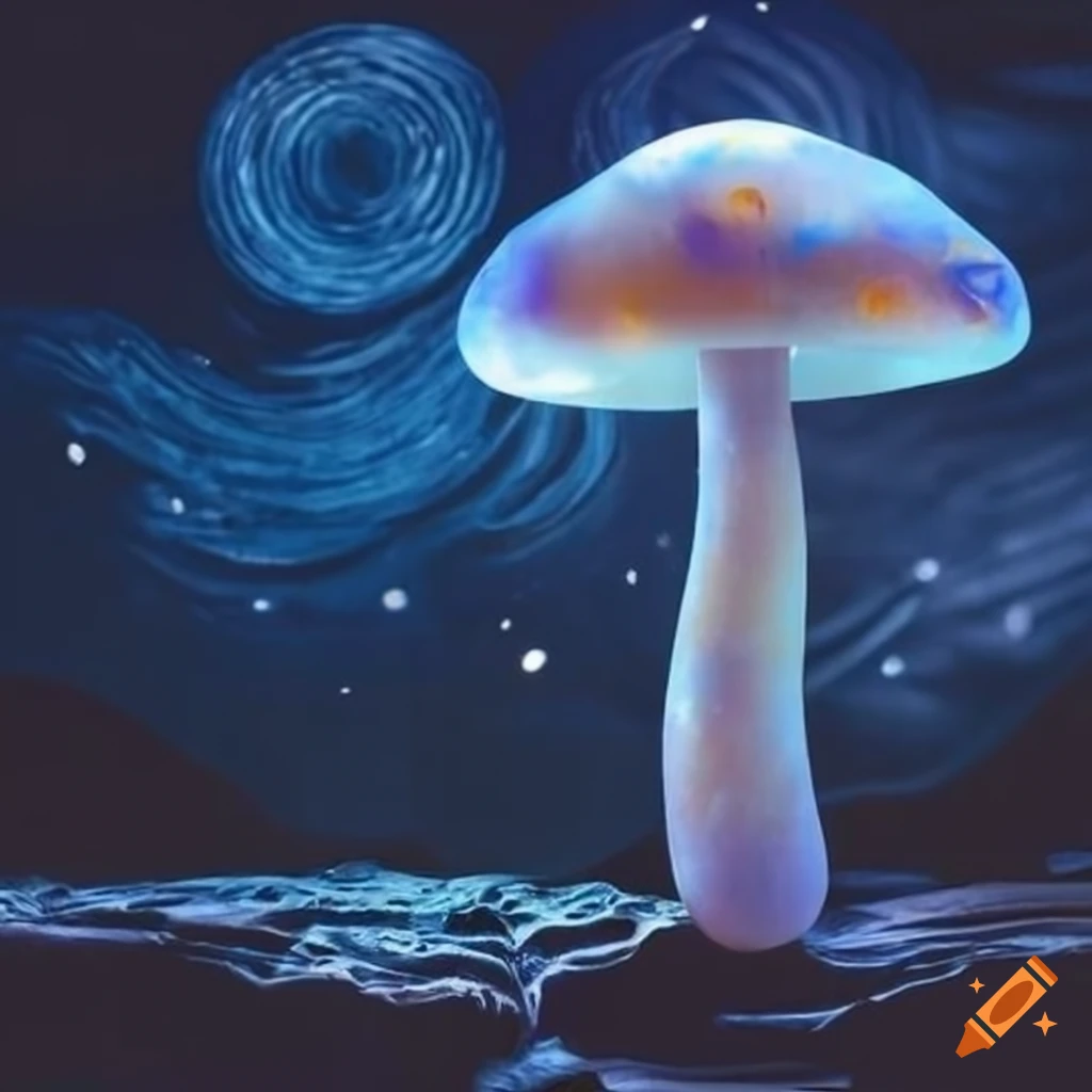 moonstone mushroom under a starry night