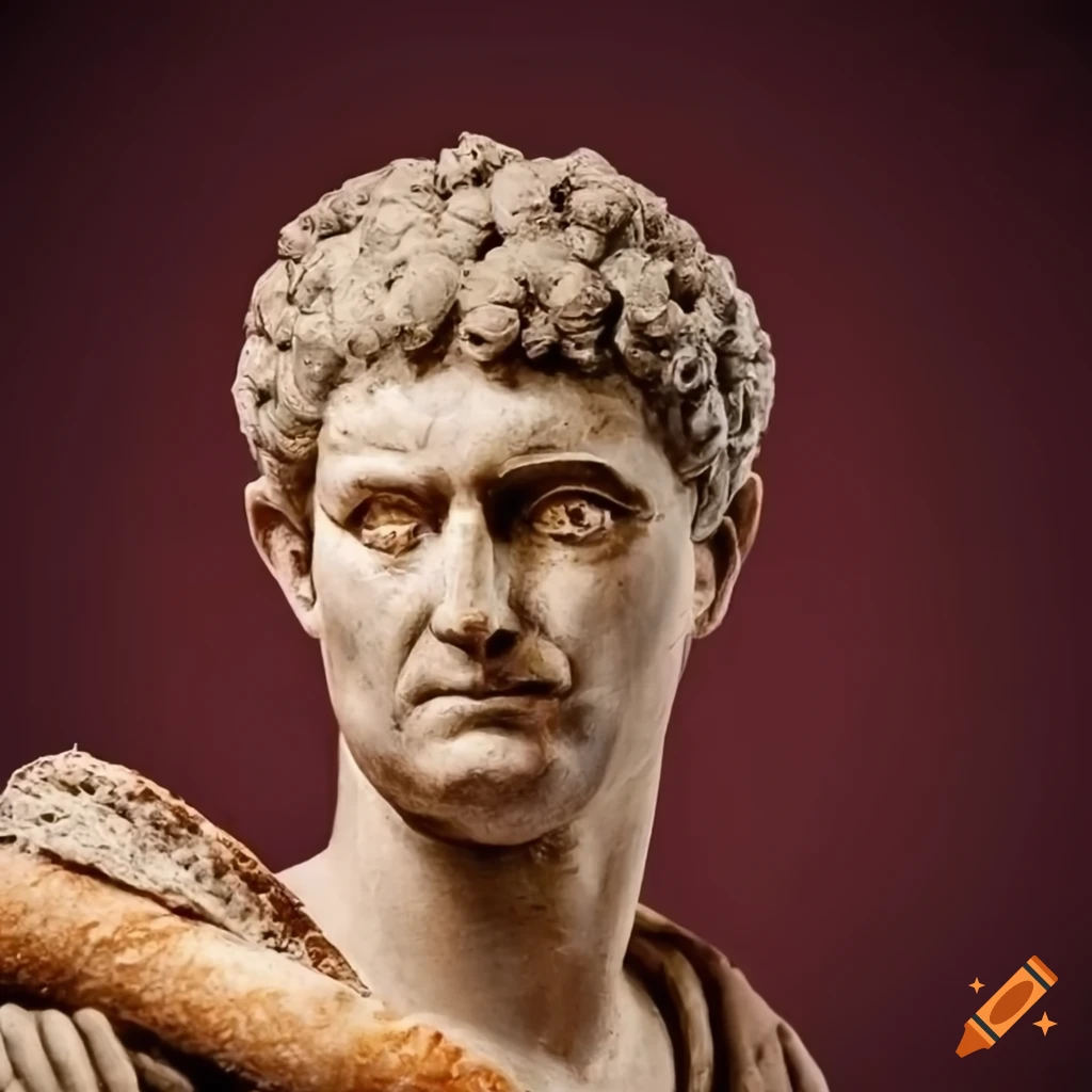 Roman emperor holding a bread stick