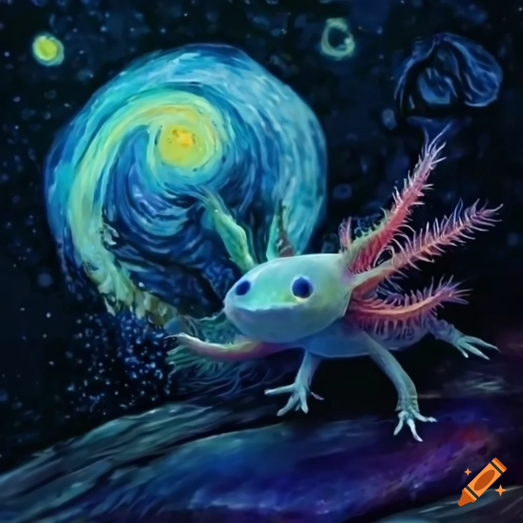 starry night with an axolotl