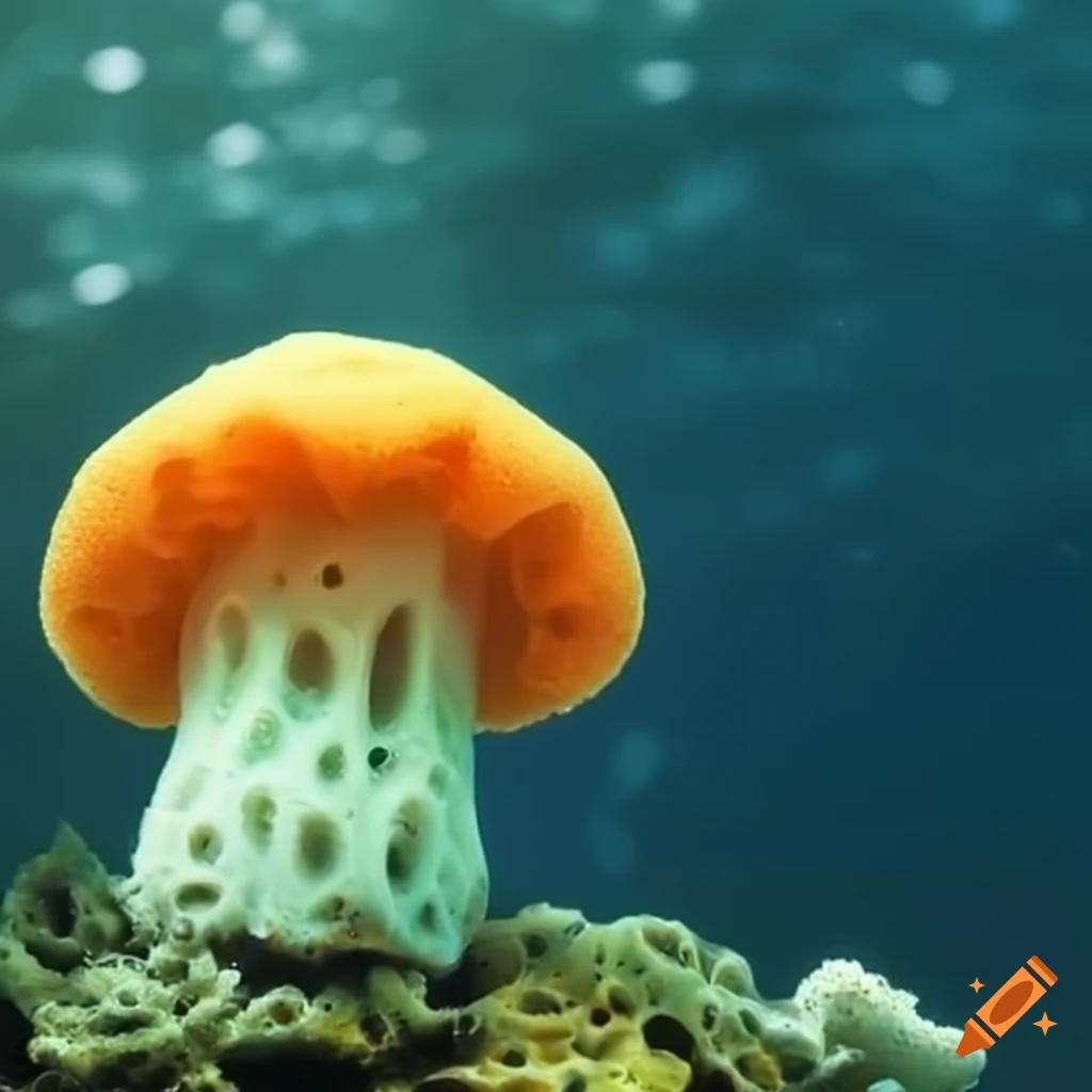 sponge in the shape of a mushroom in water