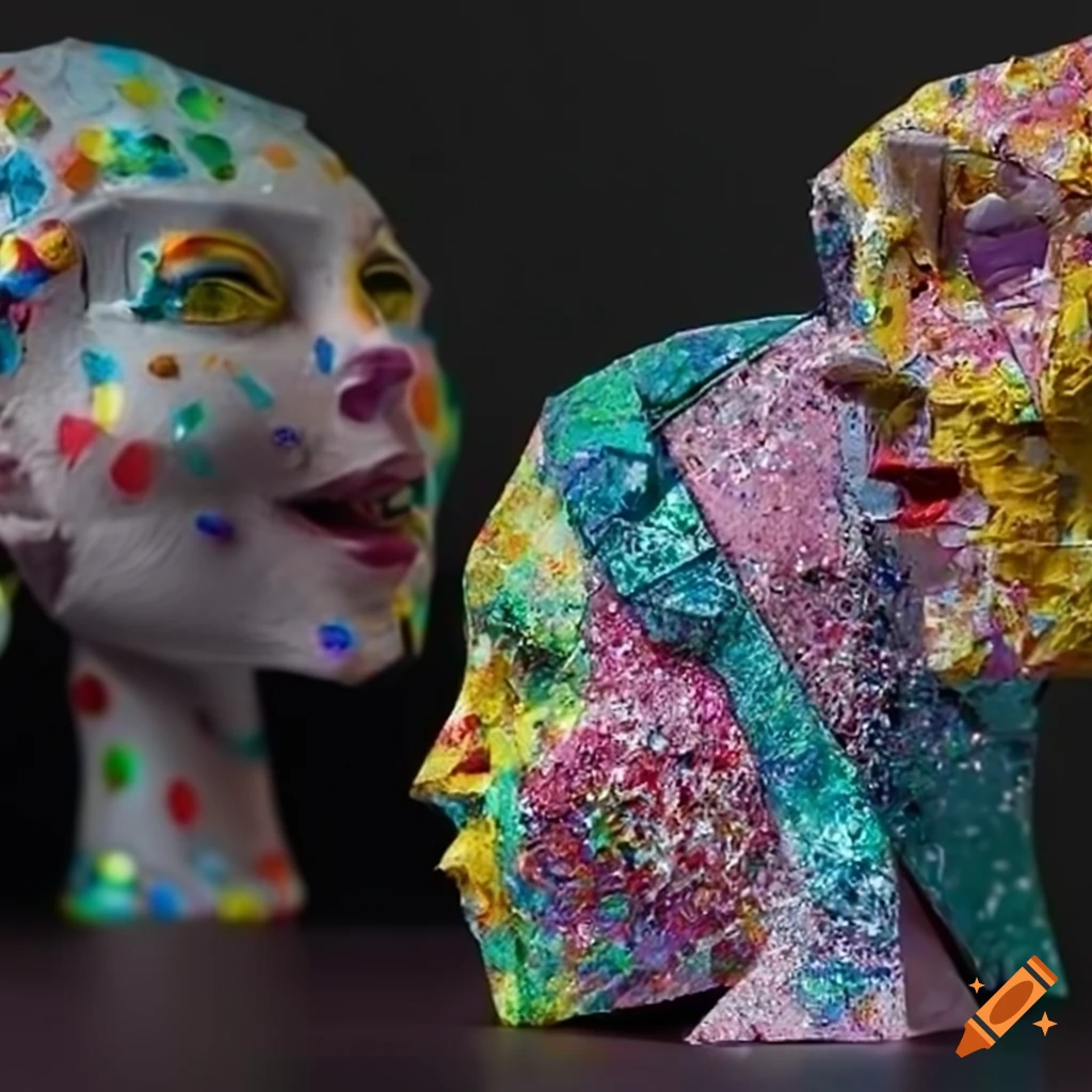sculpture of colorful origami figures with intricate details