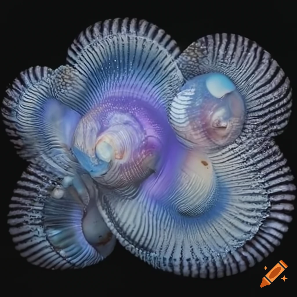 realistic artwork of a giant iridescent seashell