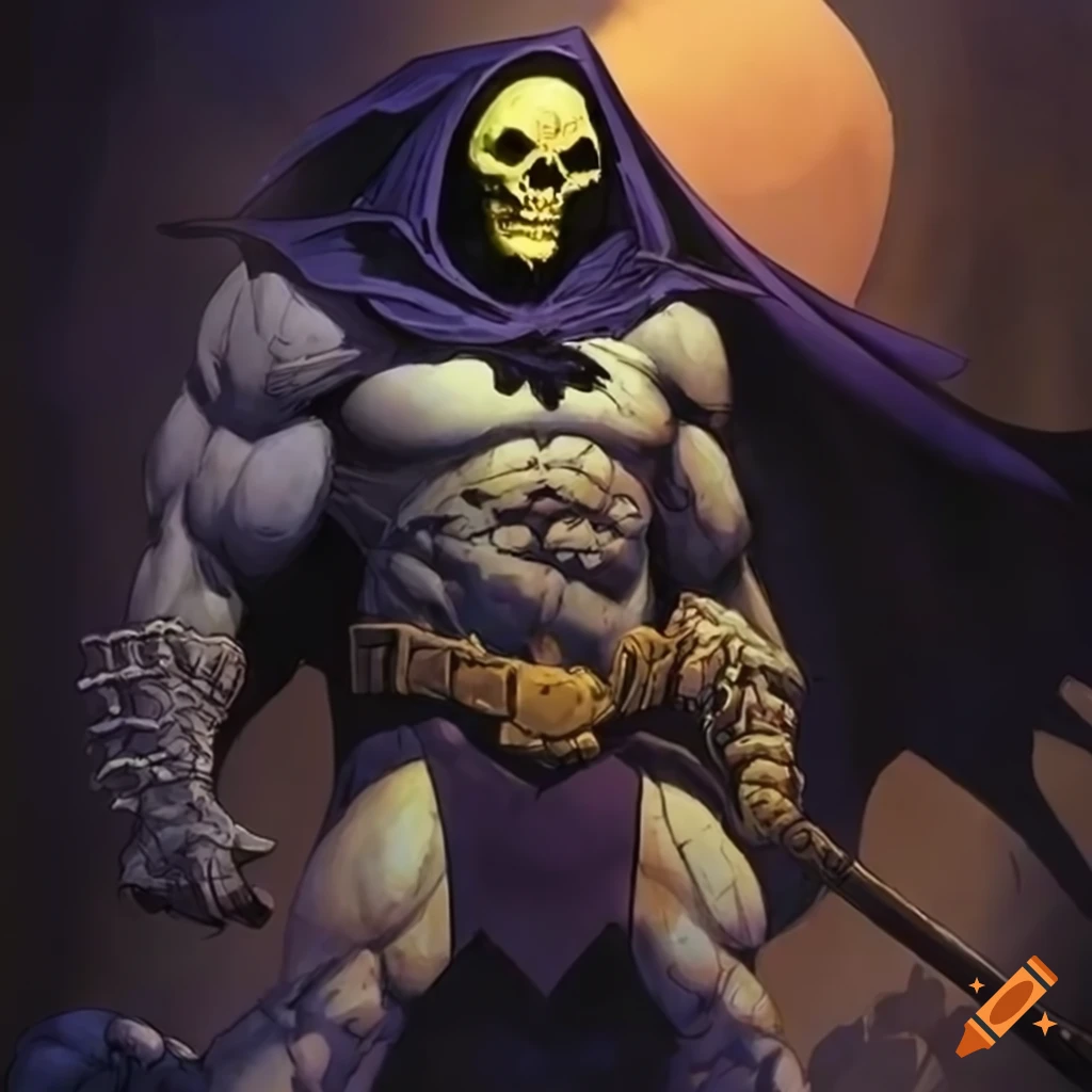 Frazetta-style hybrid Skeletor-Batman artwork