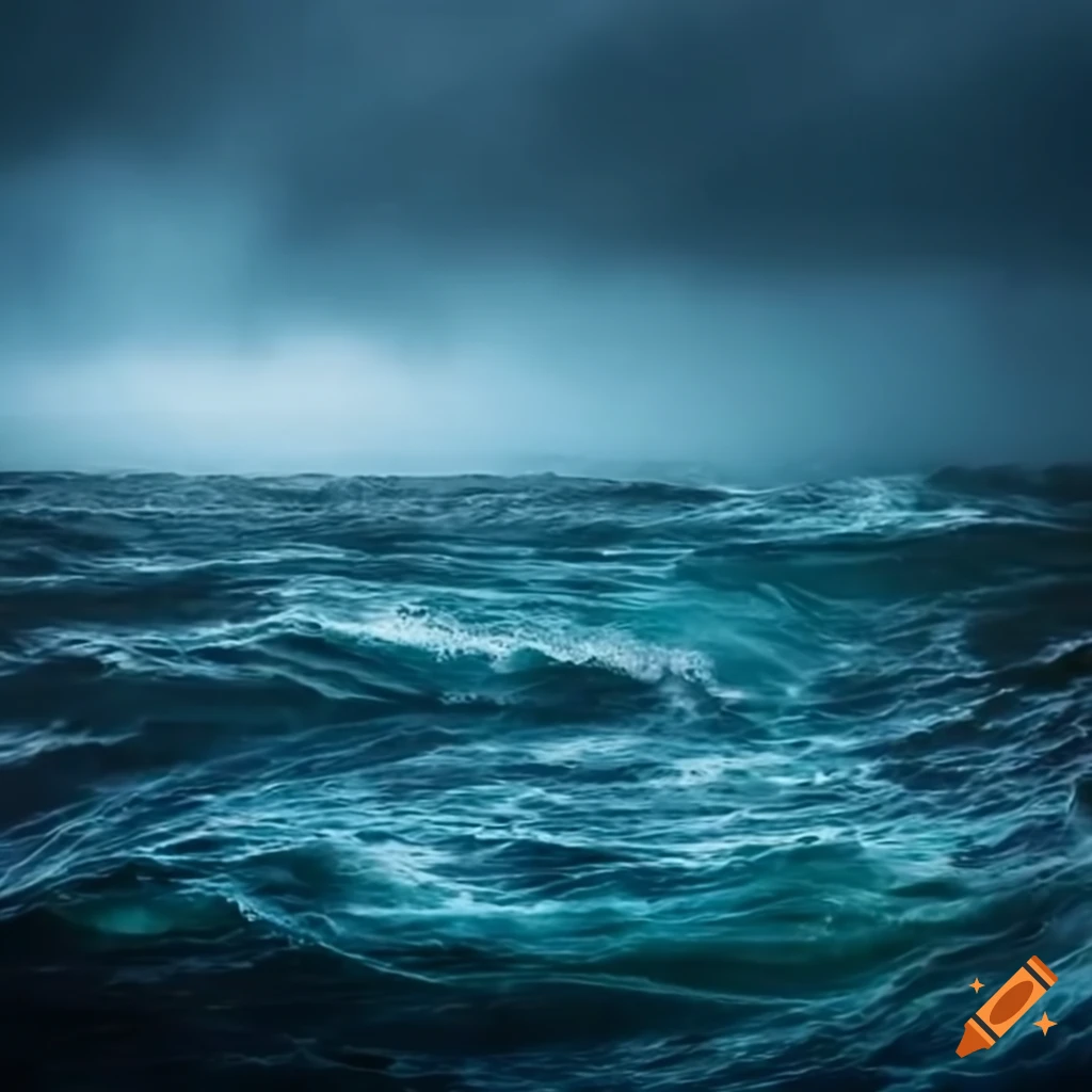 stormy ocean with towering waves