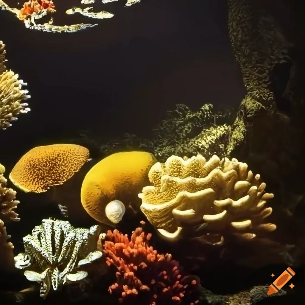 Caravaggio-inspired underwater coral reef painting