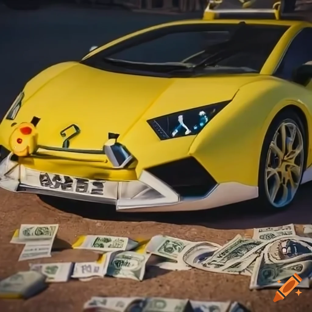 Spongebob with lamborghini and money on Craiyon