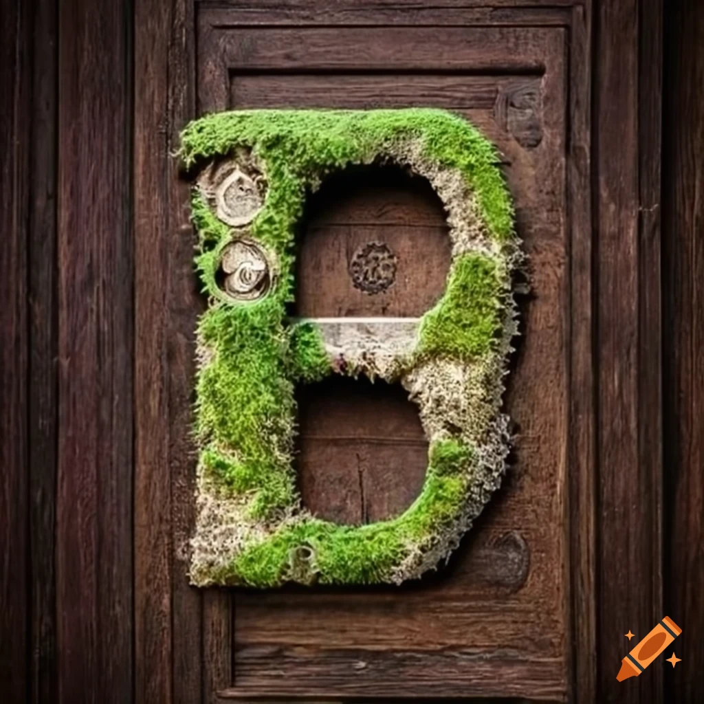 steampunk letter "A" surrounded by moss-covered stone
