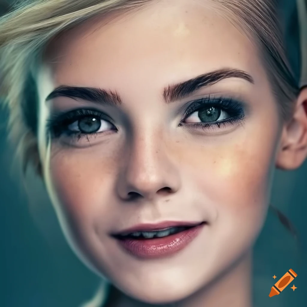 portrait of a smiling woman with freckles and blonde hair