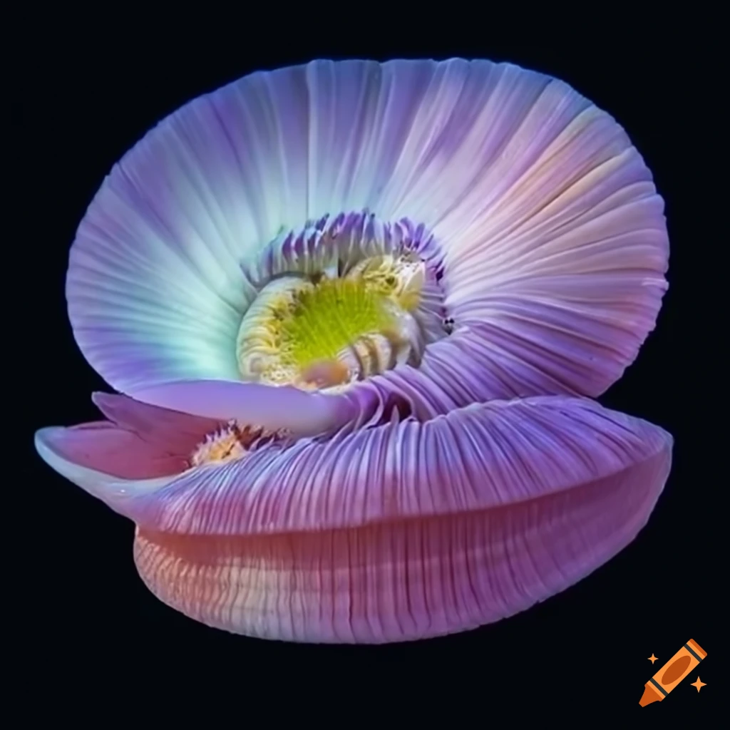 realistic depiction of a giant iridescent seashell