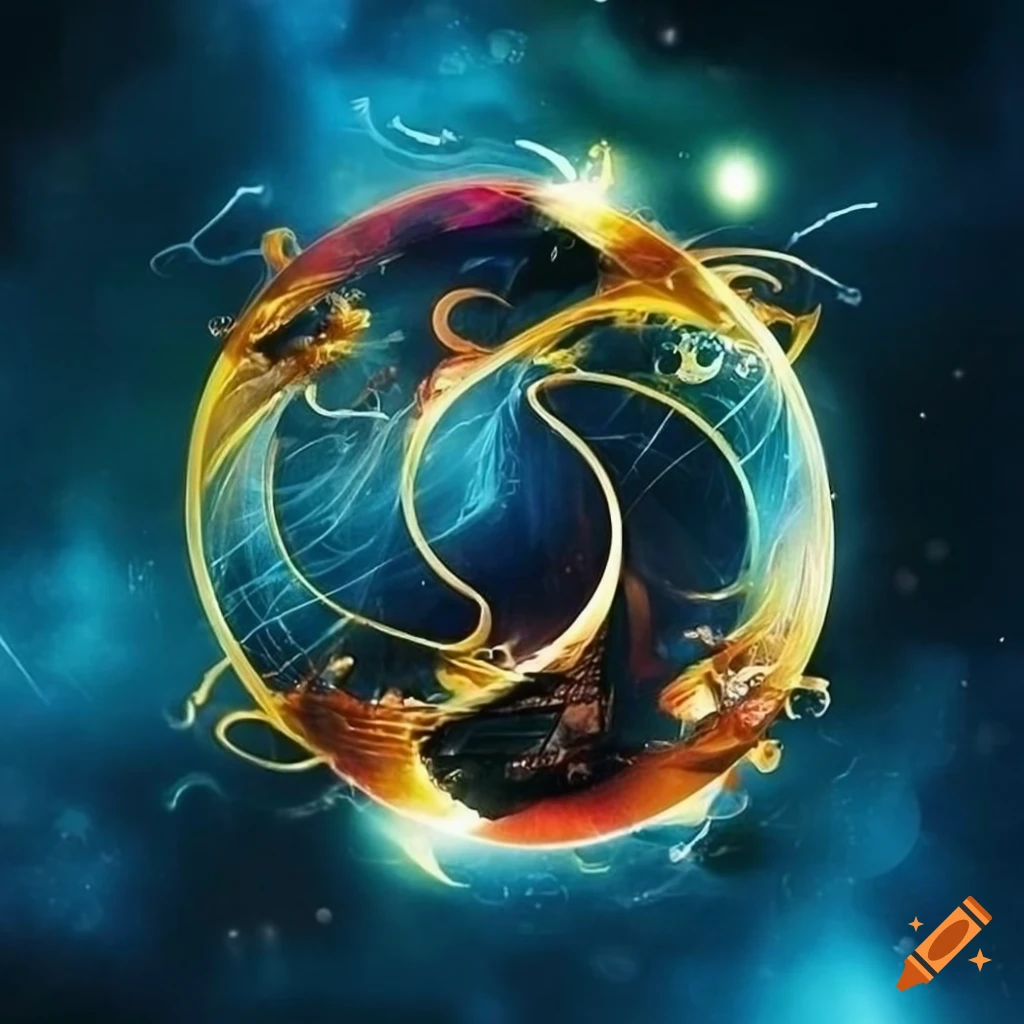 beautiful double exposure artwork with yin-yang and goldfish