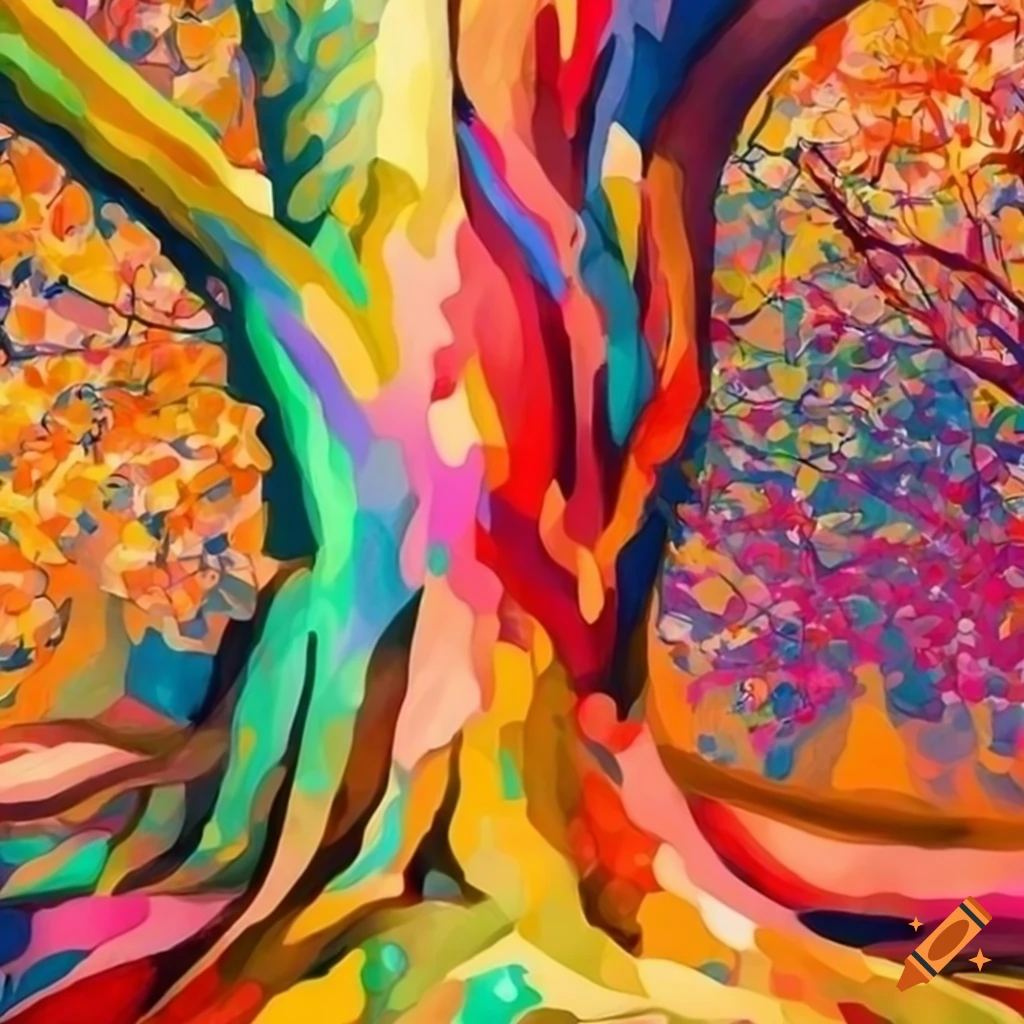 Colorful and fragmented modern art tree on Craiyon