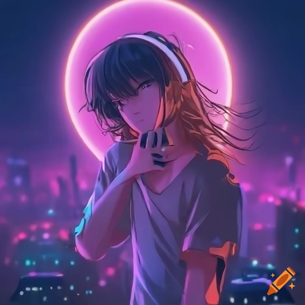 Anime male in dark city