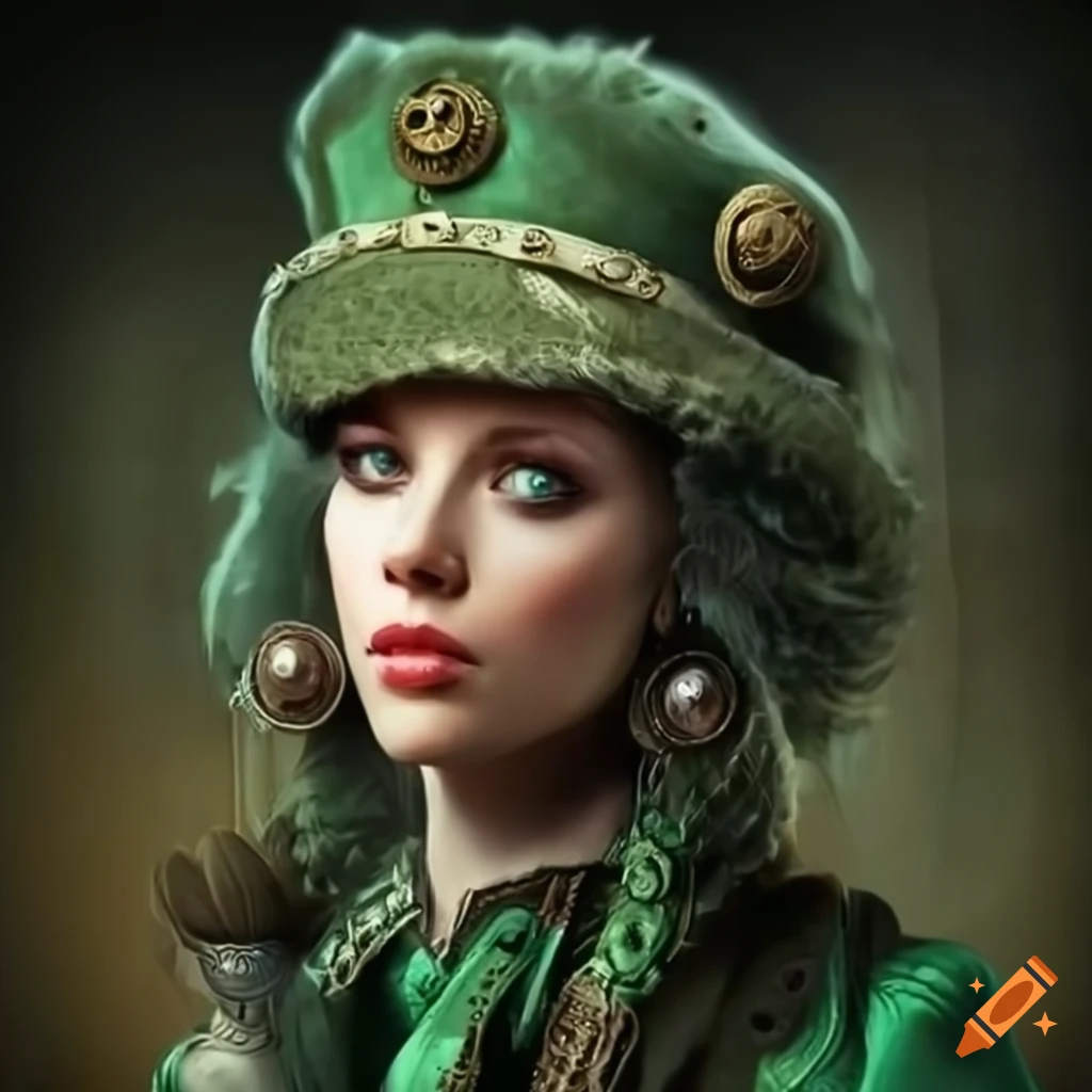 Green Steampunk Android Woman Wearing Ushanka On Craiyon