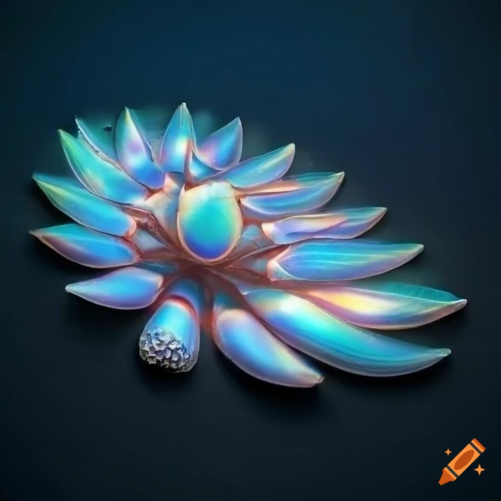 realistic depiction of a giant iridescent snowflake seashell