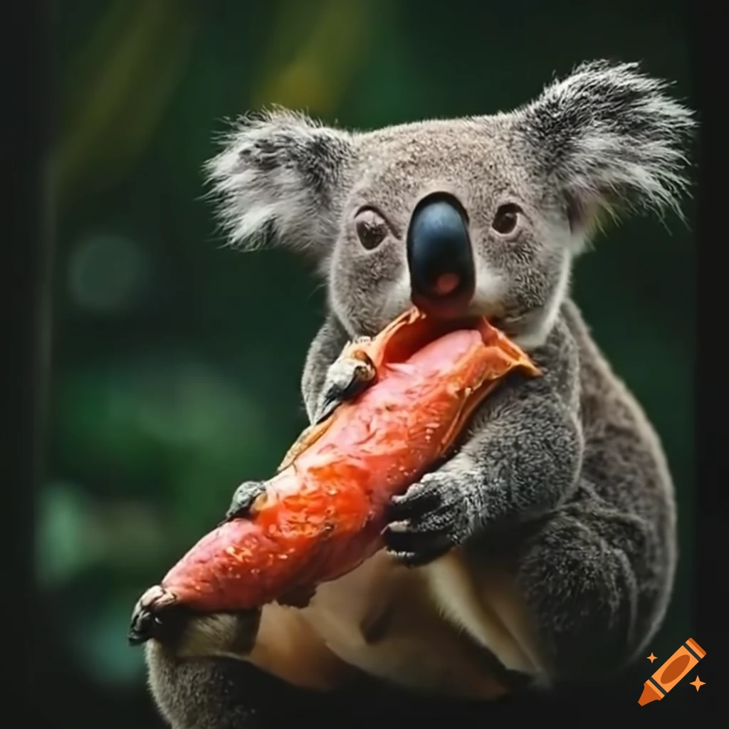 koala eating salmon