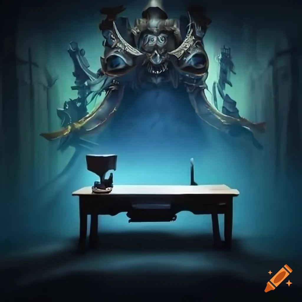 professional warcraft themed television studio desk