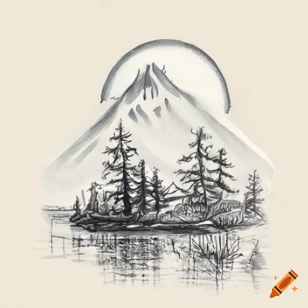 Mountain Landscape Sketch Mountains River Trees Stock Illustration  1736481245 | Shutterstock