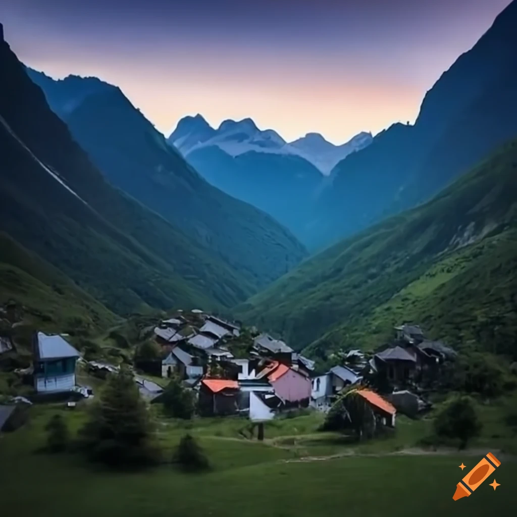 Mountainside village with 12 houses on Craiyon