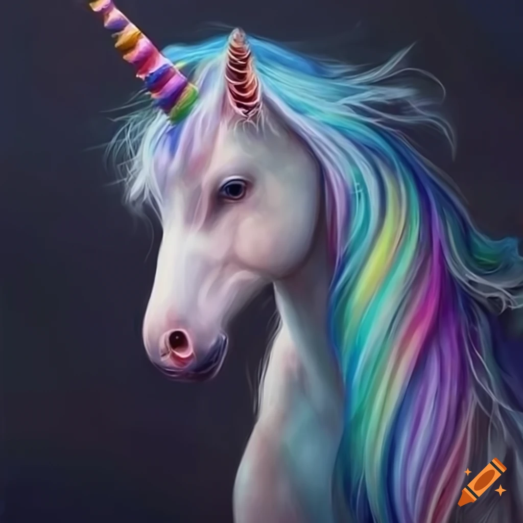Hyper Realistic Unicorn with Rainbow Mane Illustration · Creative Fabrica