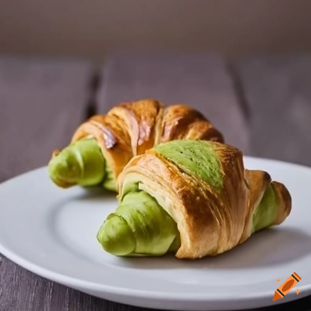 green croissant on a white plate