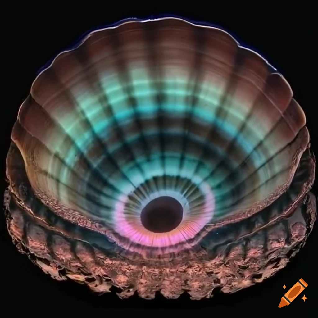 réaliste image of a giant iridescent shell