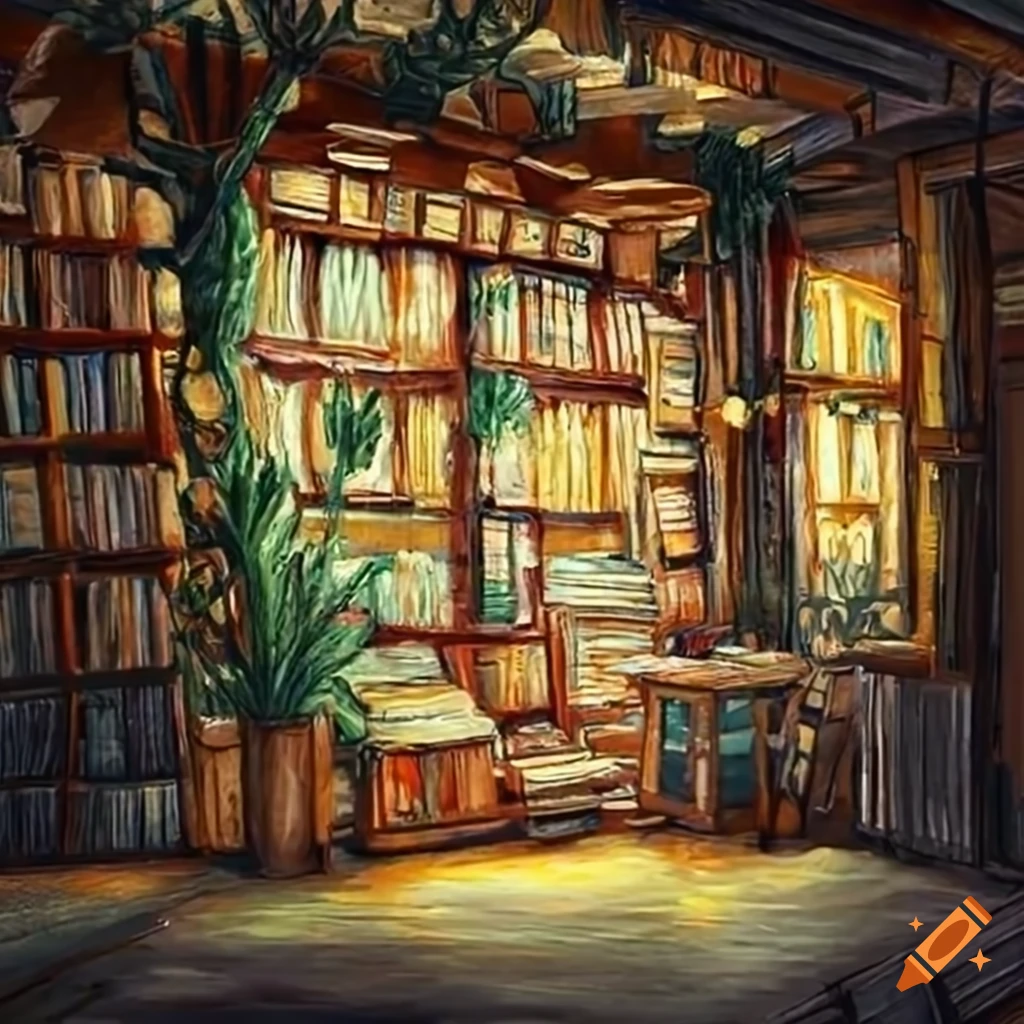 A library full of books in watercolor on Craiyon