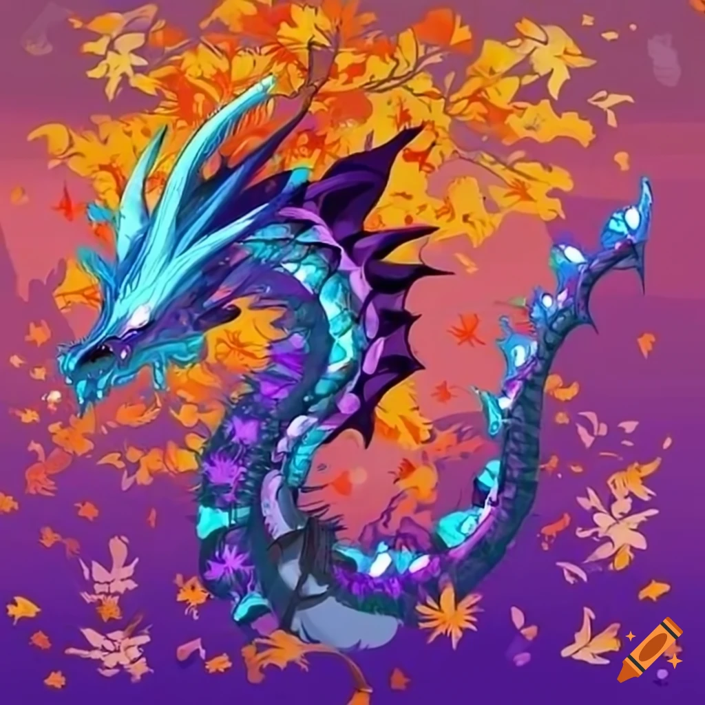 Majestic blue and purple autumn dragon on Craiyon