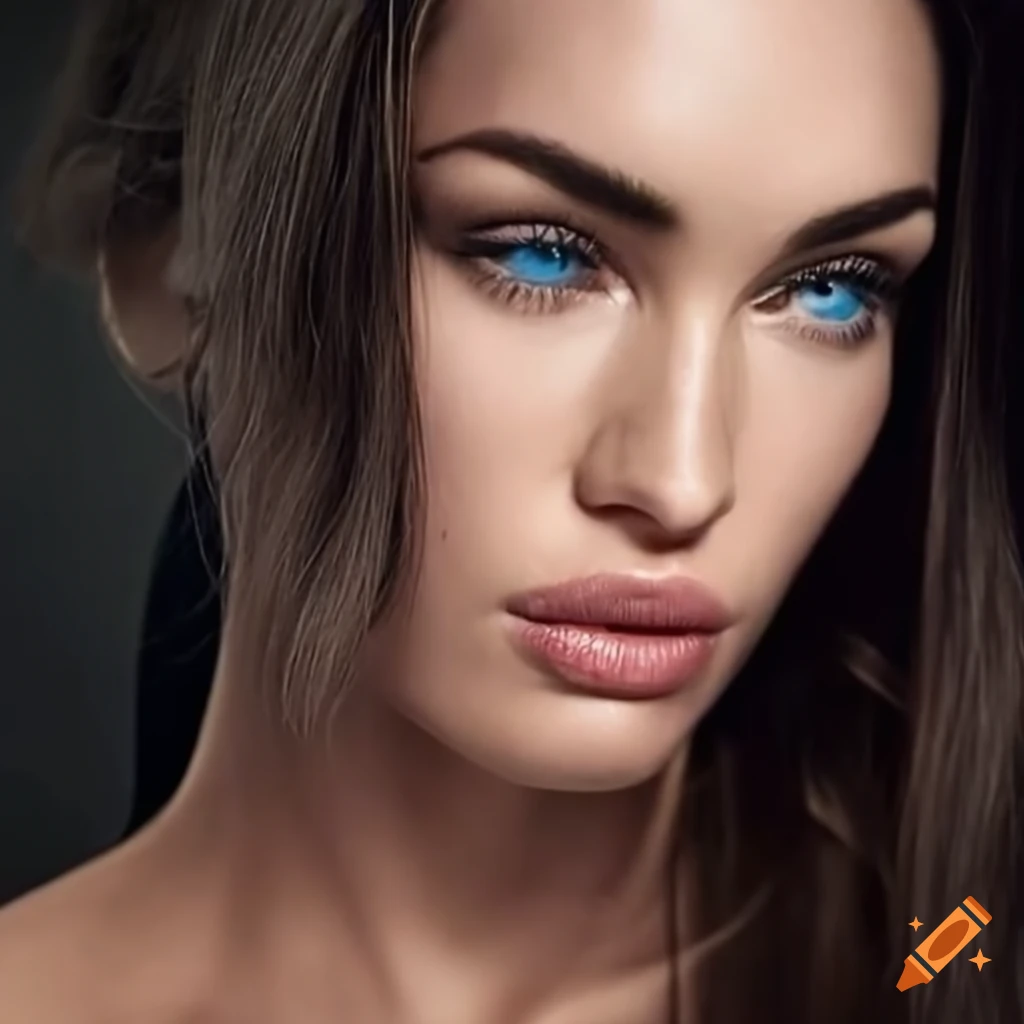 portrait of Megan Fox and Miley Cyrus with striking blue eyes