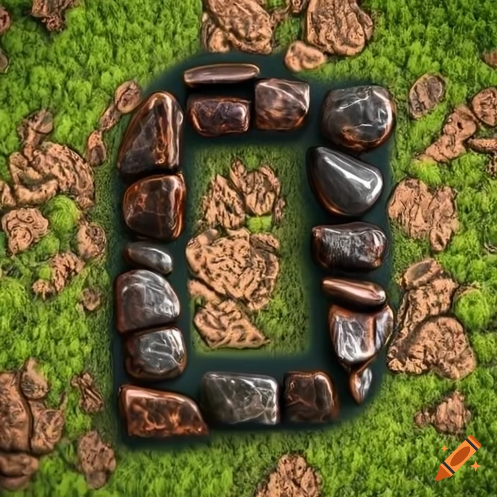 3D stone letters with mossy field background