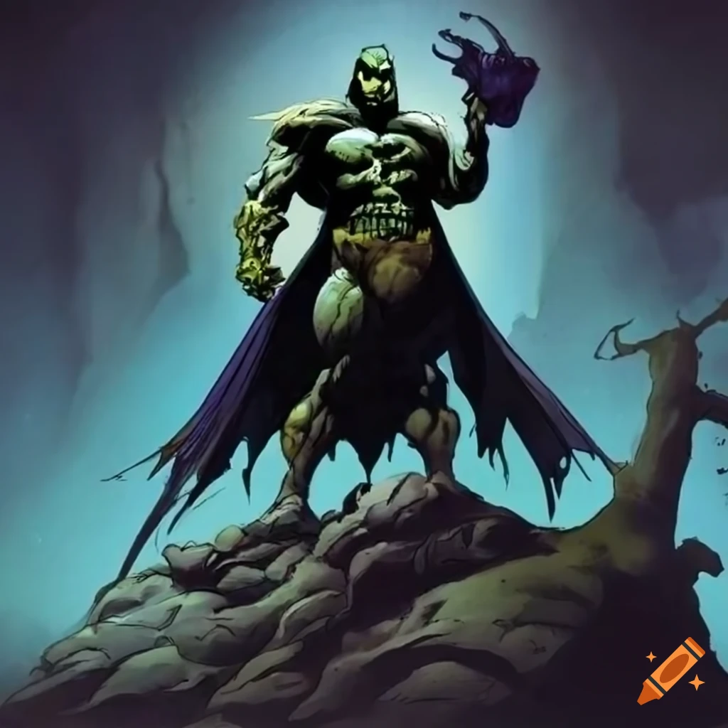 illustration of Hybrid Skeletor-Batman in Frazetta art style