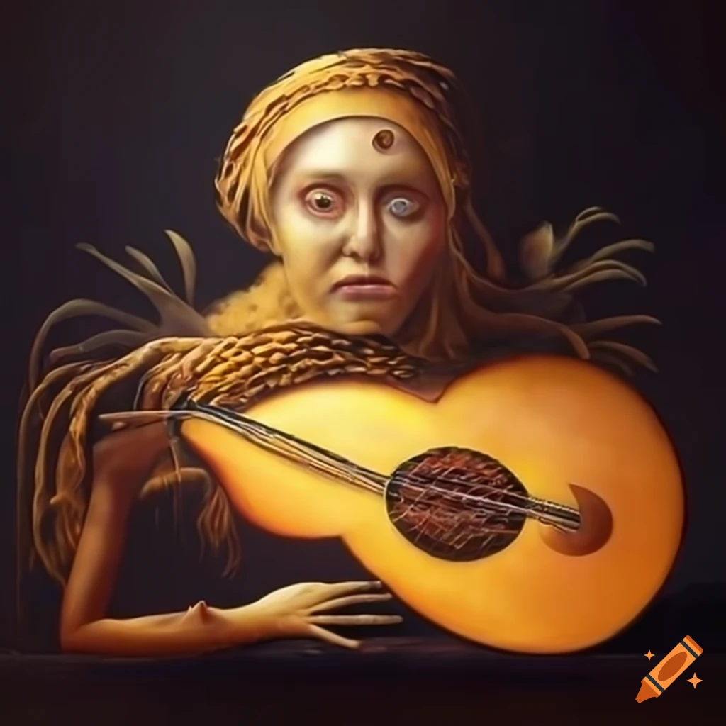 Surreal painting of a cheese lute on Craiyon