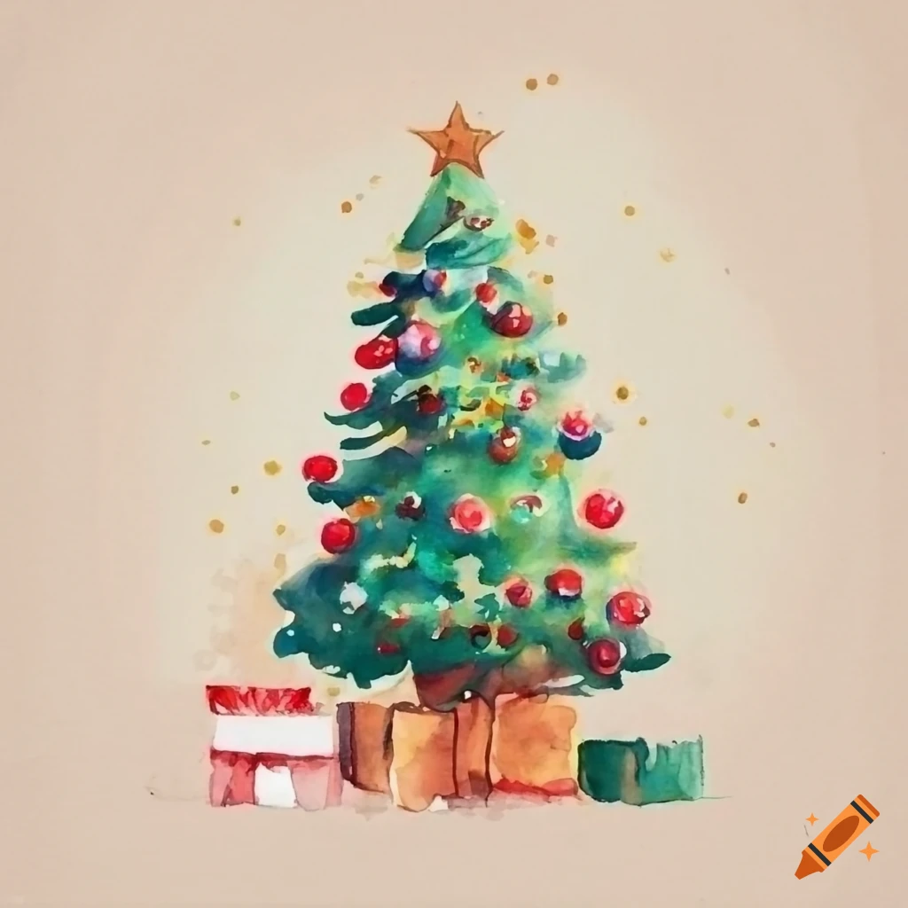 watercolor Christmas tree sketch