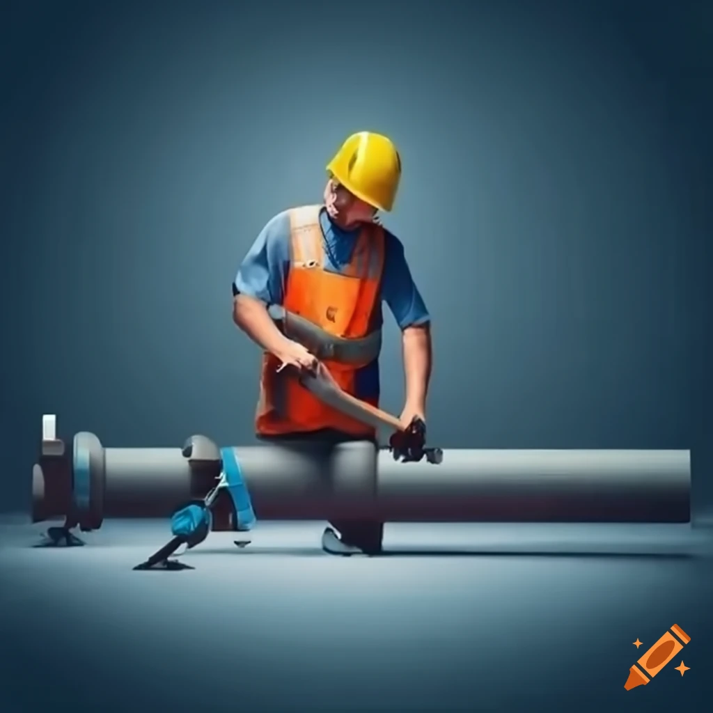 worker operating pipe fusion machine at construction site