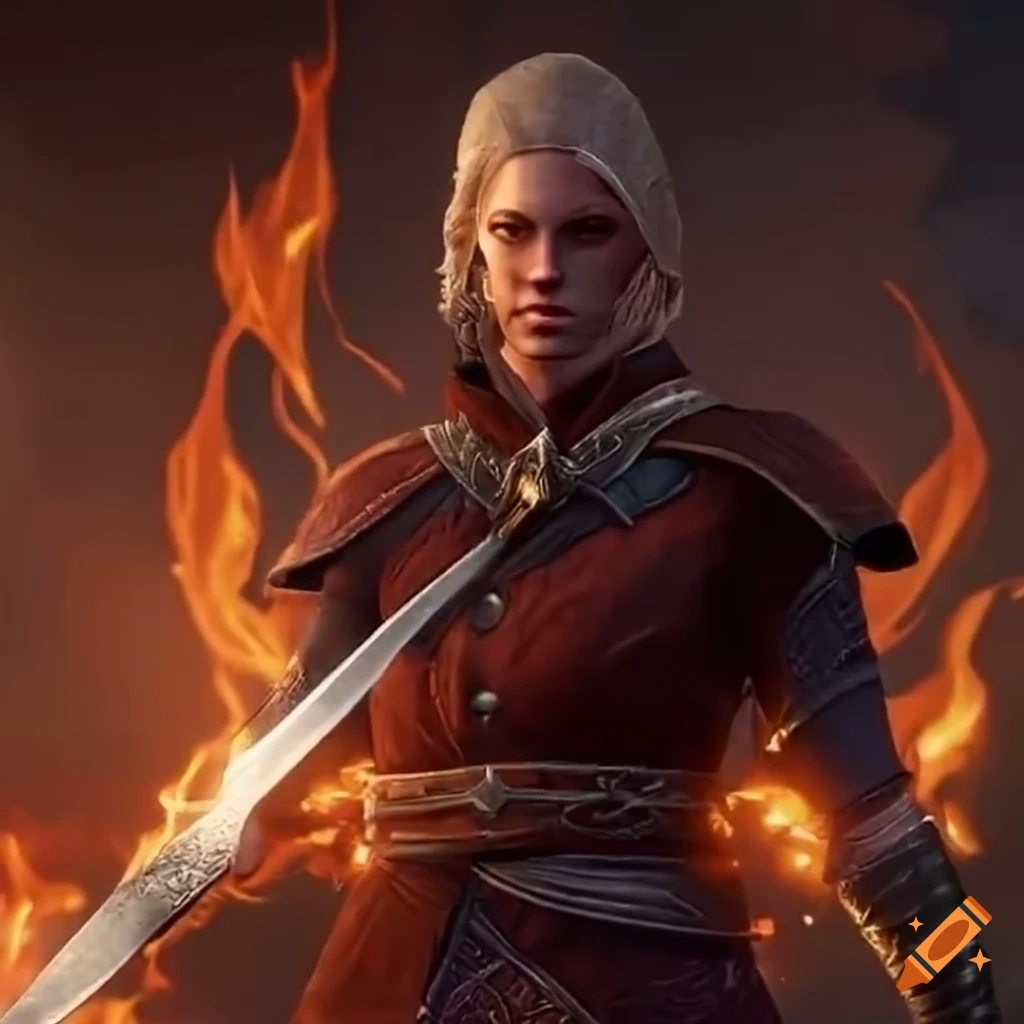 image of a fire-wielding mage casting spells in leather armor