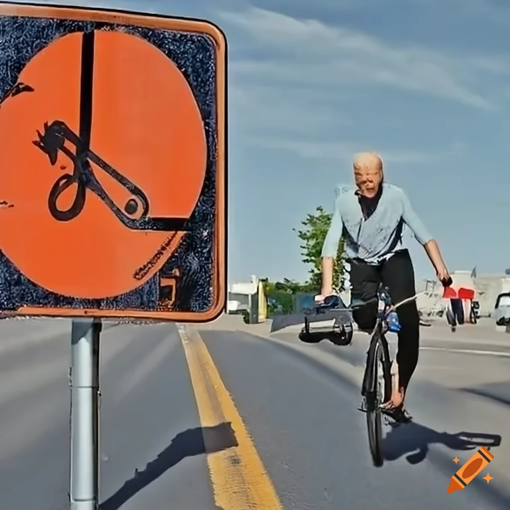 satirical depiction of Joe Biden riding a bike into a stop sign