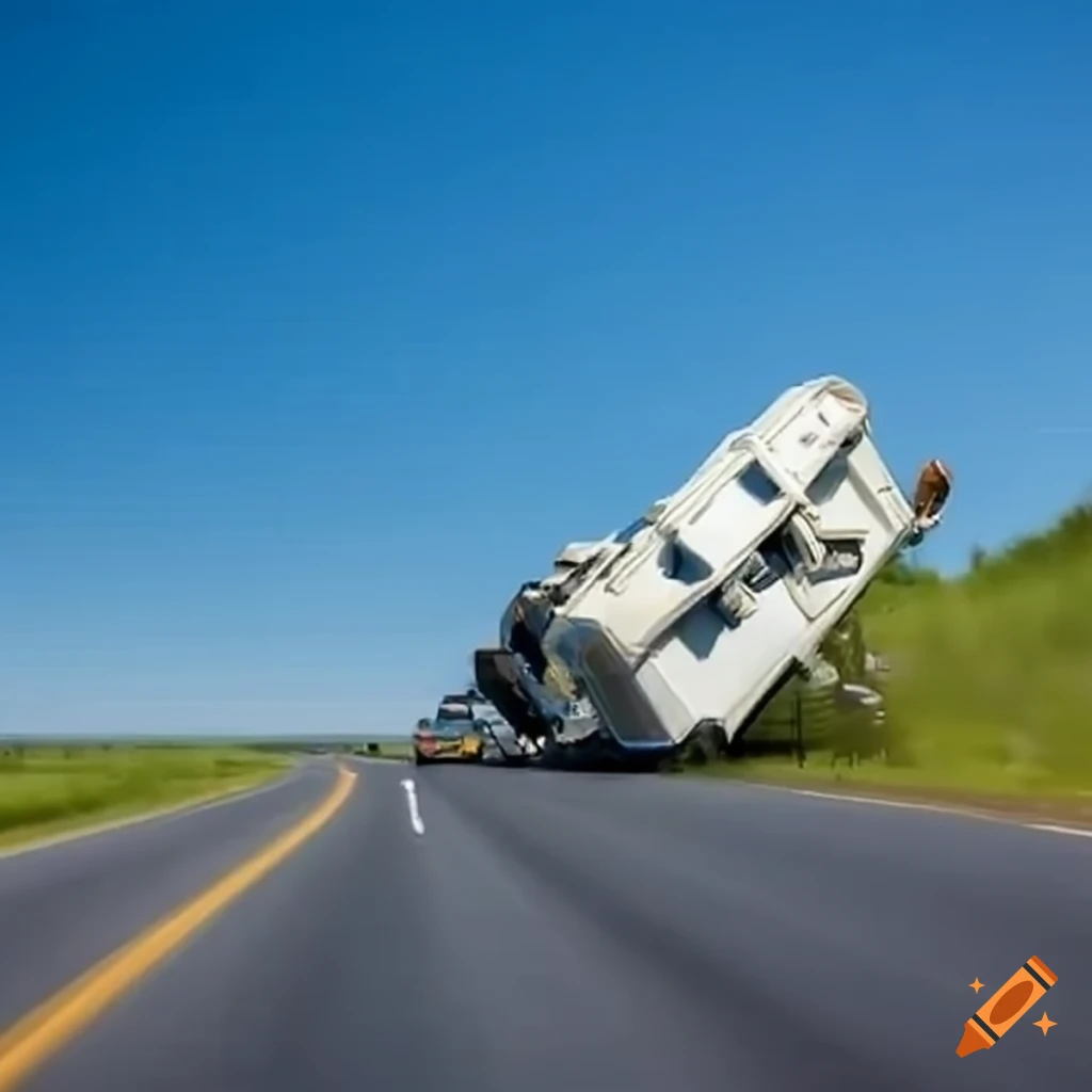 vehicle flipped over on a sunny road