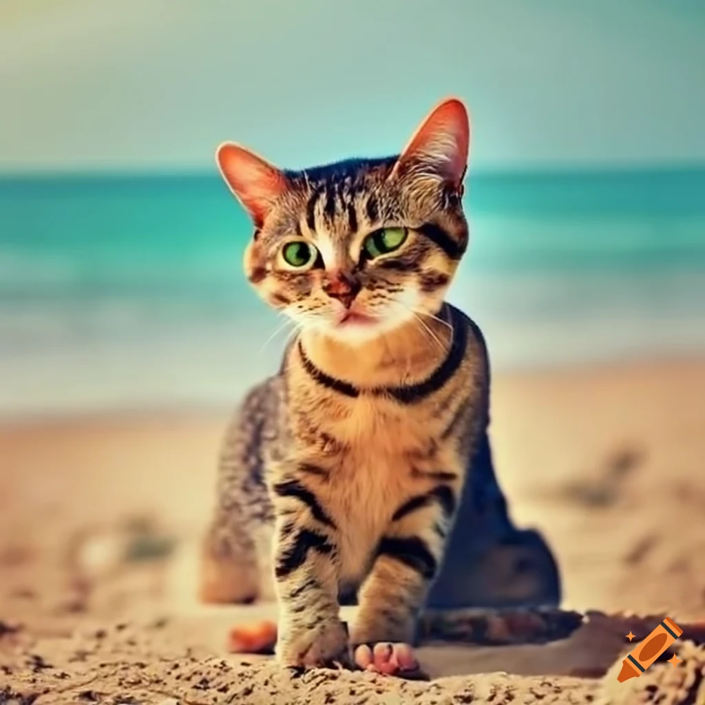 Beach Color Cat Cat being chased by a security guard on the beach in the sunshine on ...