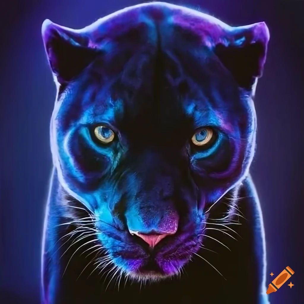 Realistic black panther with blue and purple hues on Craiyon