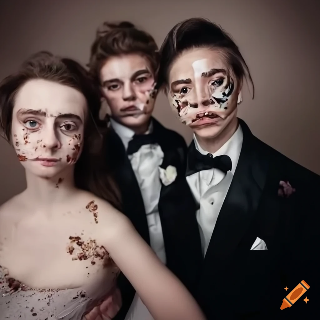 people celebrating with cake and cream on their clothes