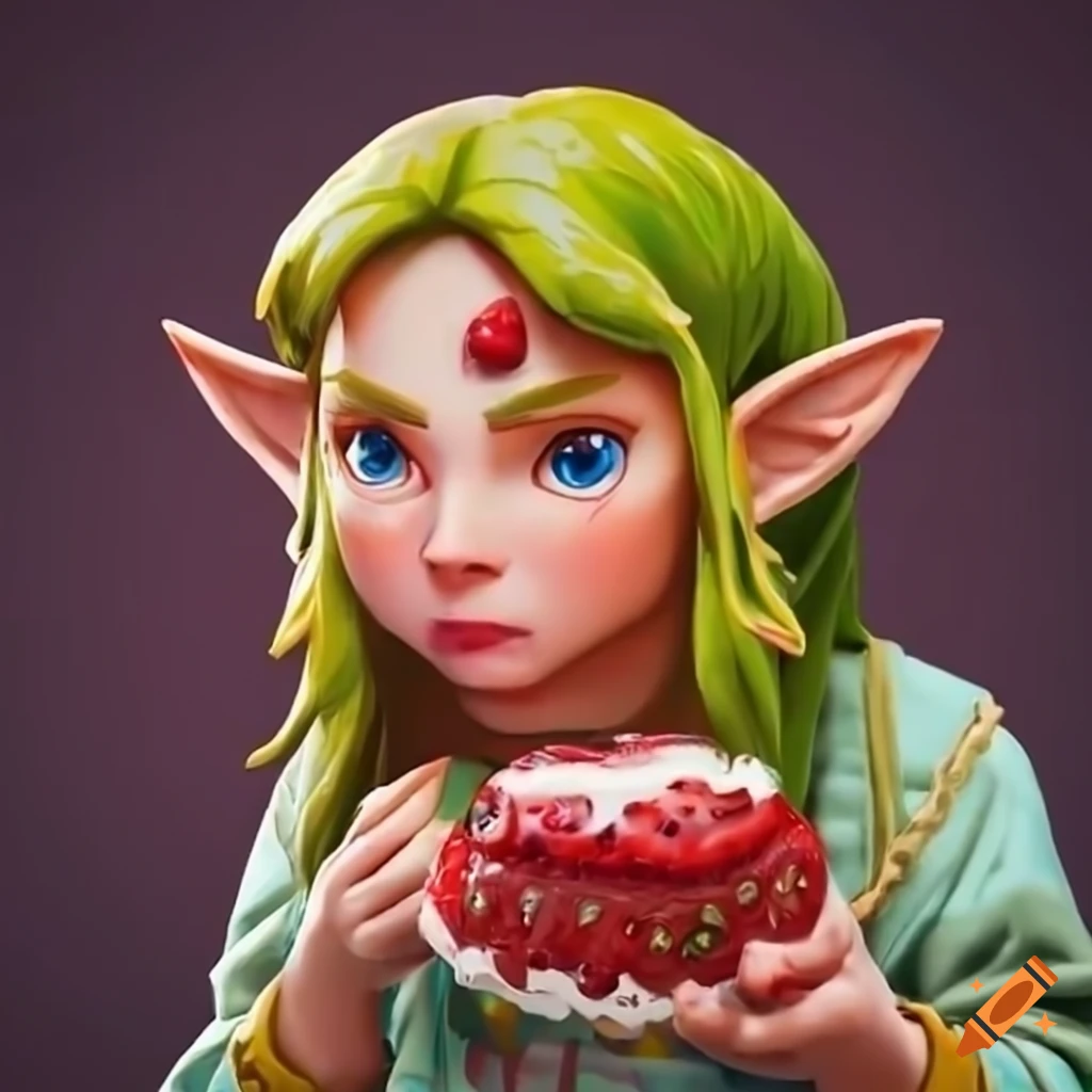 Zelda enjoying strawberry cake on Craiyon