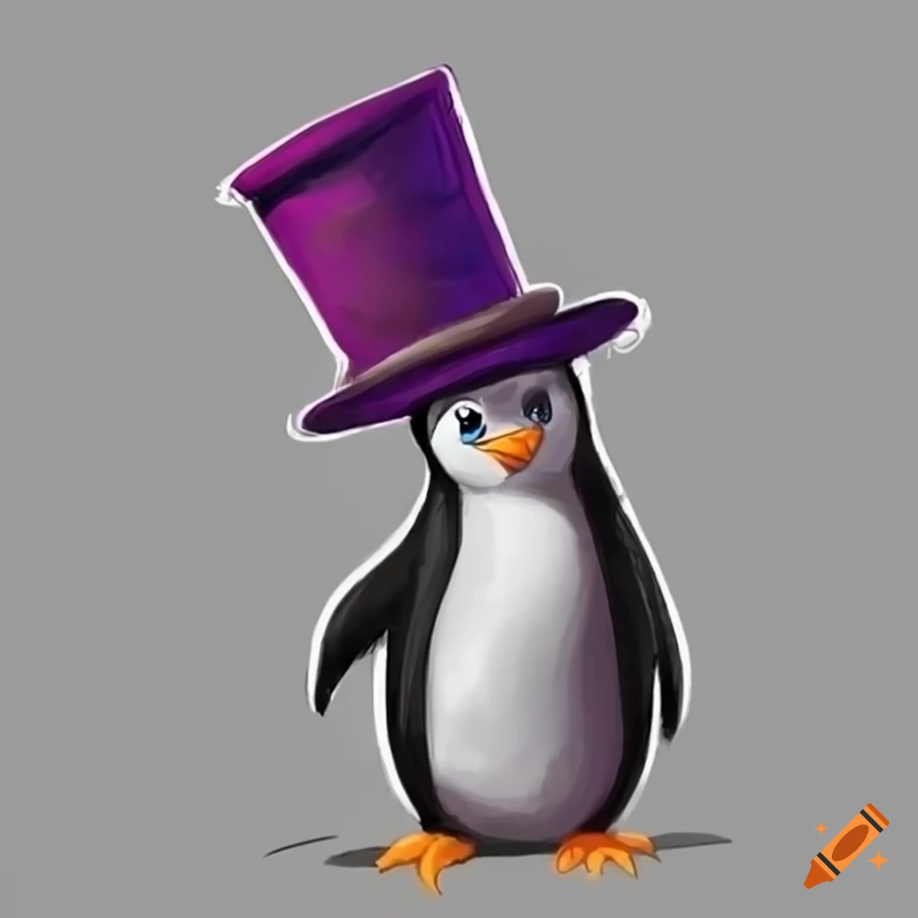 cartoon penguin dressed as Willy Wonka